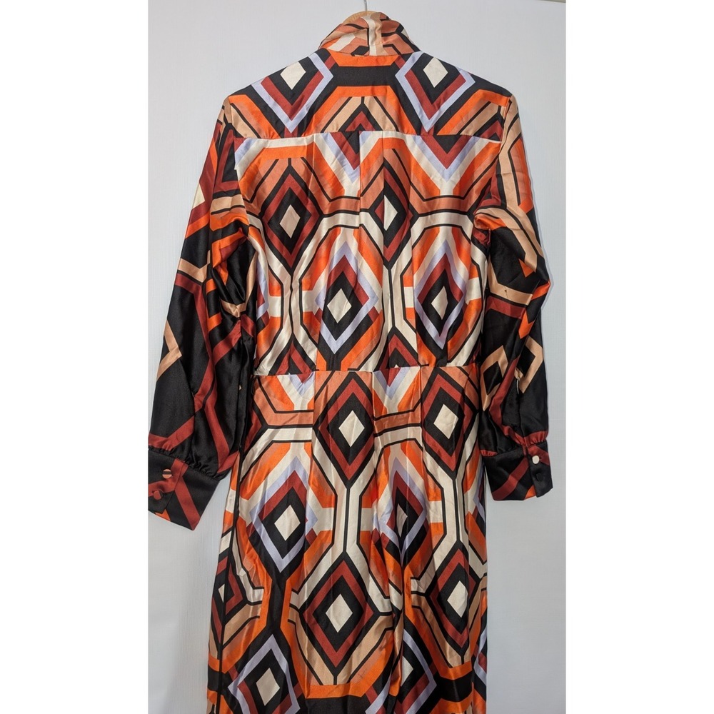 Zara Satin Geometric Jumpsuit Retro 70s Print Long Sleeve Wide Leg NWT Sz M - Picture 9 of 14